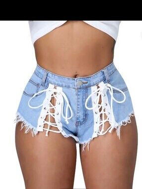 All Tied Up Lace-Up Light Blue Denim Shorts🆕✨🩷